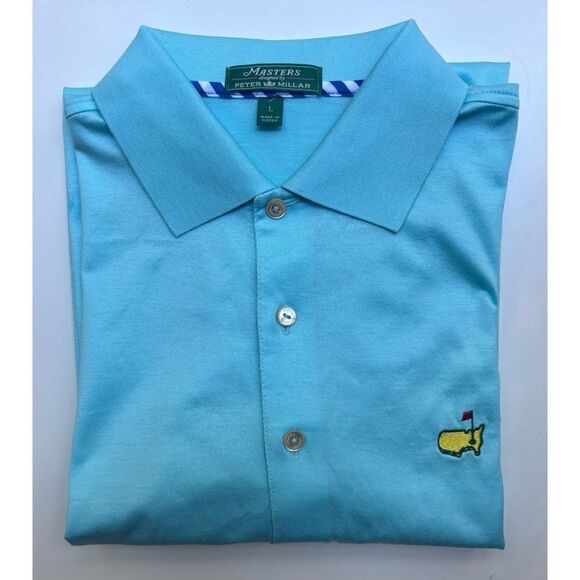 PETER MILLAR Masters  Golf Performance Cotton Polo In Turquoise Size L / NWOT - Picture 1 of 8